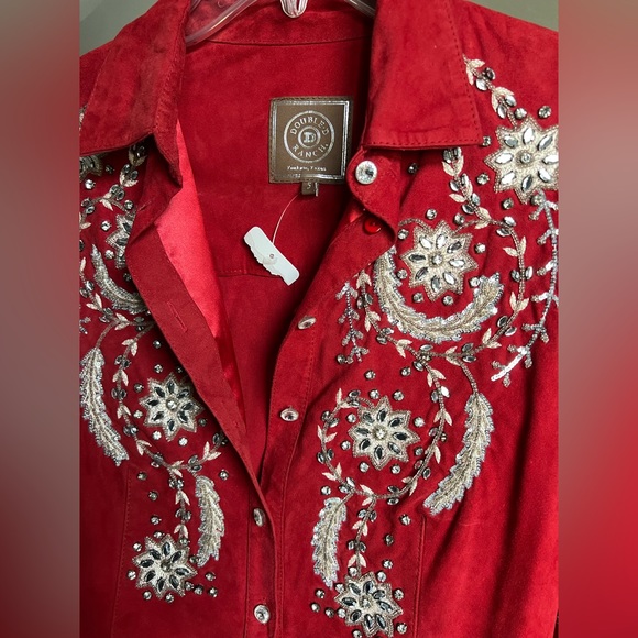 Double D Ranch Red Rhinestone & leather shirt Jacket - Picture 2 of 5